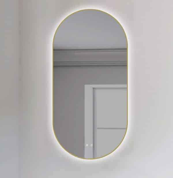 ESPEJO OVAL CON CONTORNO ORO RETROILUMINADO DOBLE TOUCH