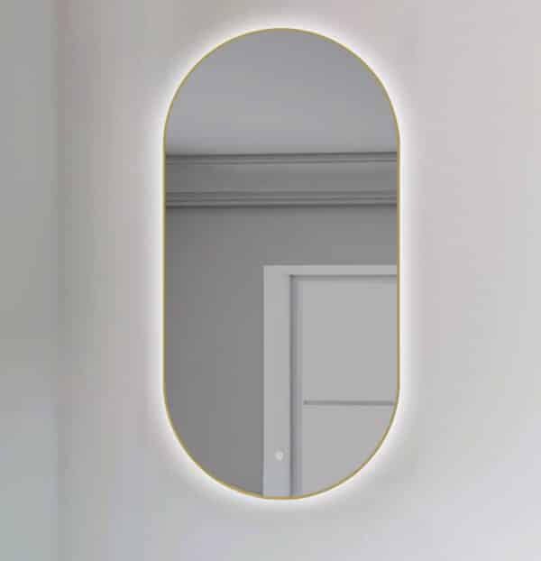 ESPEJO OVAL CON CONTORNO ORO RETROILUMINADO UN TOUCH (ON/OFF)