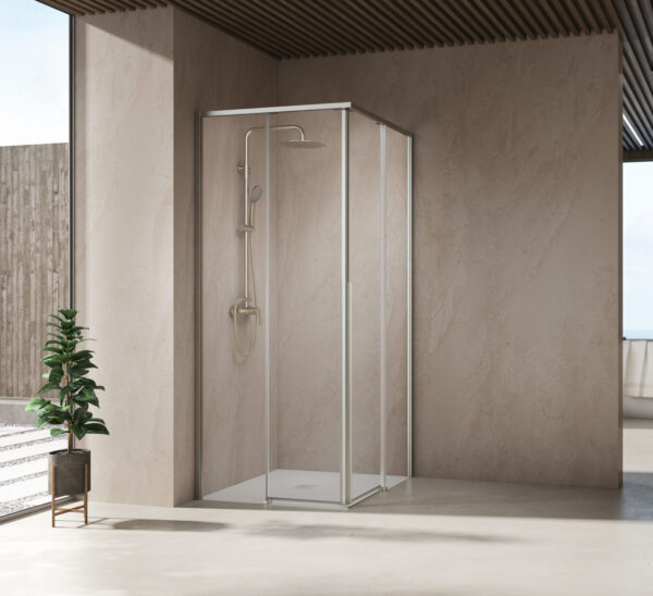 Lux Confort Angular Corredera 2F+2C Perfil Izquierdo Inox Cepillado